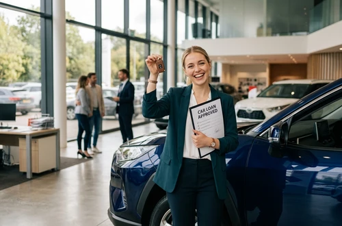 Happy borrower receiving car keys
